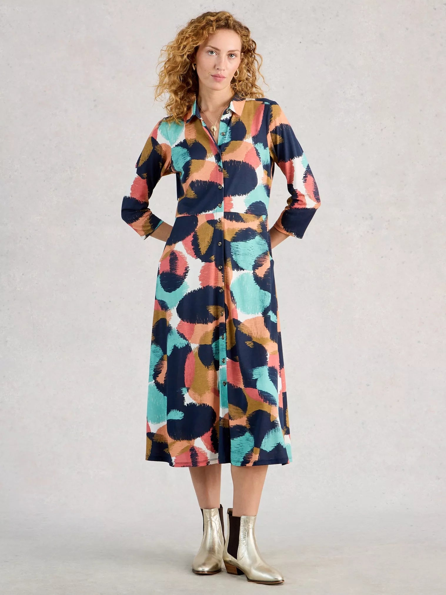 White Stuff Rua Jersey Midi Shirt Dress | Organic Cotton & Modal