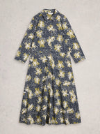 White Stuff Rua Jersey Midi Shirt Dress | Organic Cotton & Modal (Navy Print)
