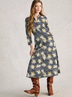 White Stuff Rua Jersey Midi Shirt Dress | Organic Cotton & Modal (Navy Print)