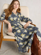 White Stuff Rua Jersey Midi Shirt Dress | Organic Cotton & Modal (Navy Print)