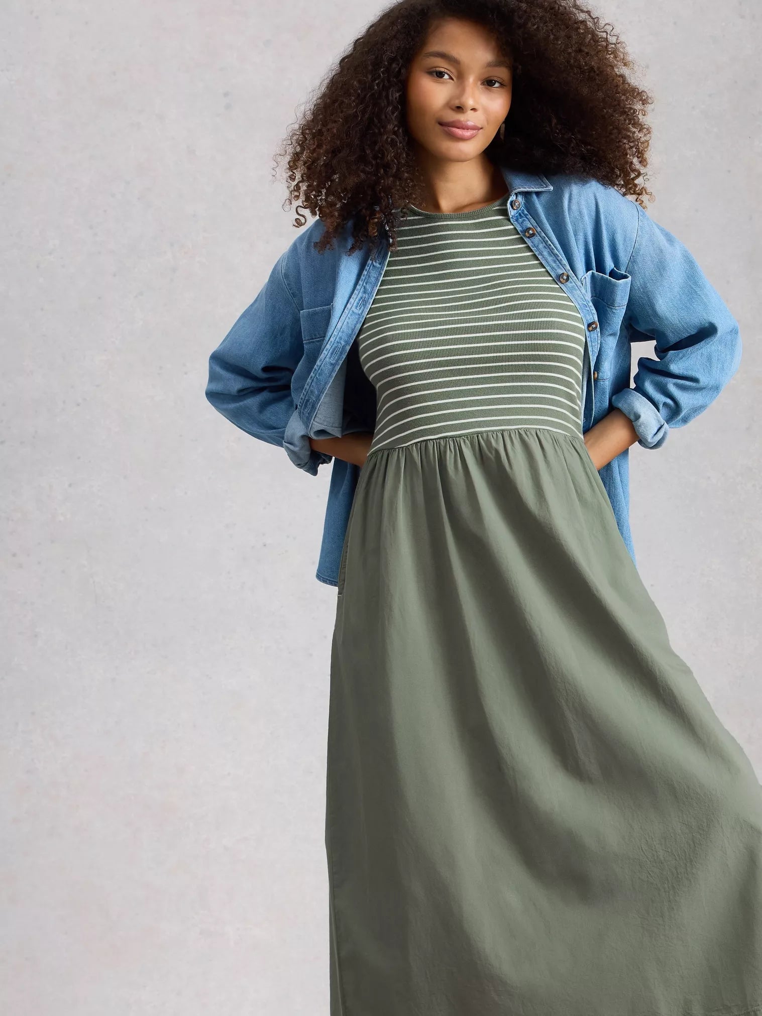 White Stuff Shay Jersey Mix Dress | Organic Cotton with Pockets