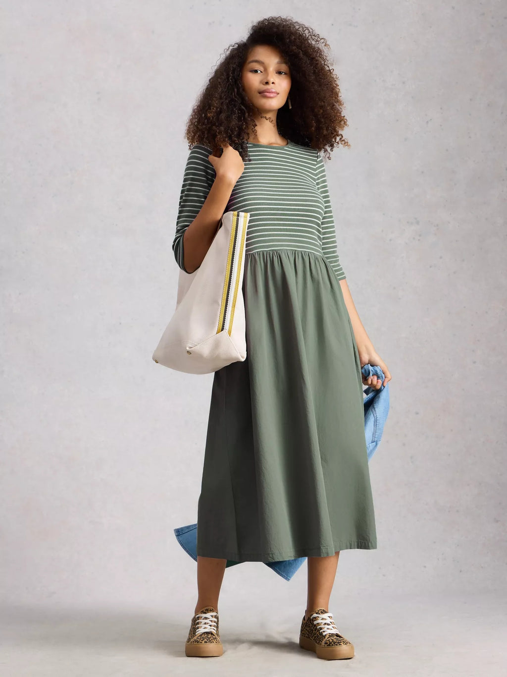 White Stuff Shay Jersey Mix Dress | Organic Cotton with Pockets