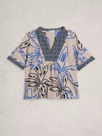 Ash Linen Blend Notch Neck Top – Natural | Women’s Summer Top