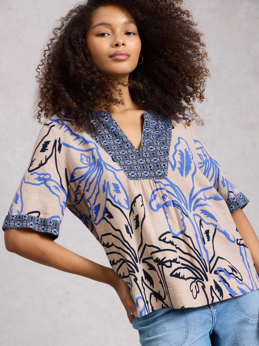 Ash Linen Blend Notch Neck Top – Natural | Women’s Summer Top