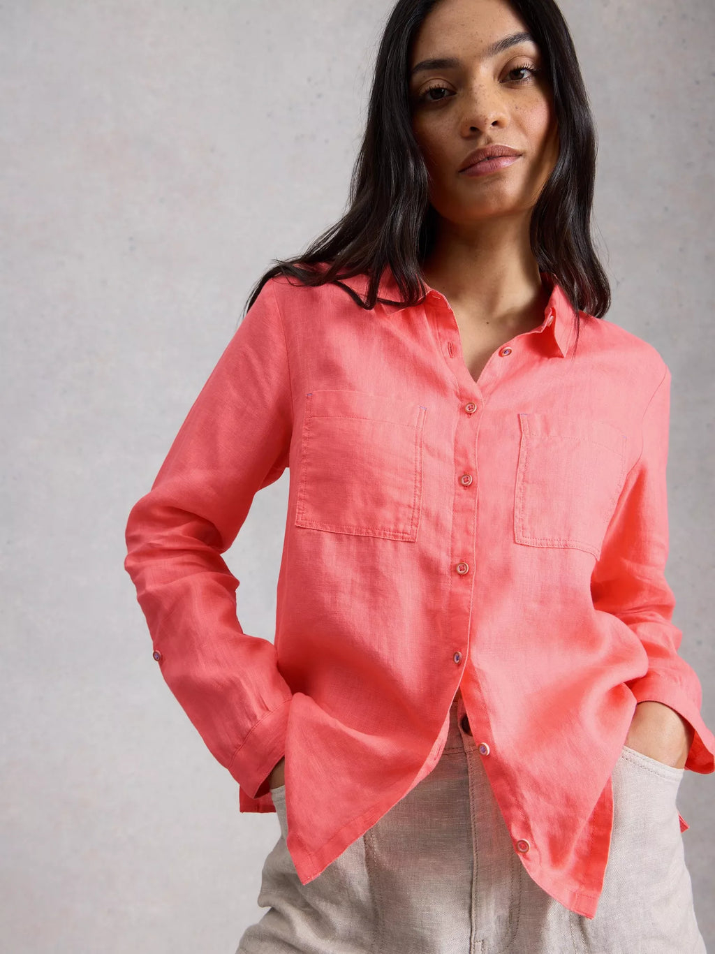 Sophie Linen Shirt – Mid Coral | Women’s Linen Shirt