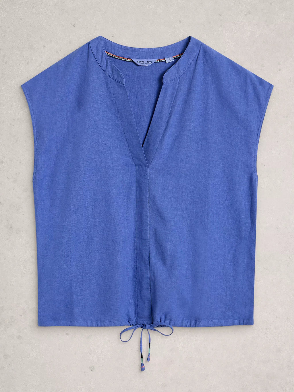 Nicole Linen Blend Notch Neck Top – Bright Blue | Women’s Summer Top