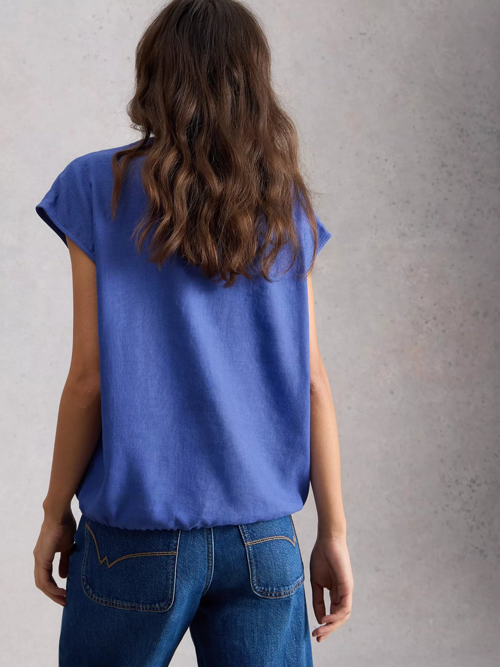 Nicole Linen Blend Notch Neck Top – Bright Blue | Women’s Summer Top