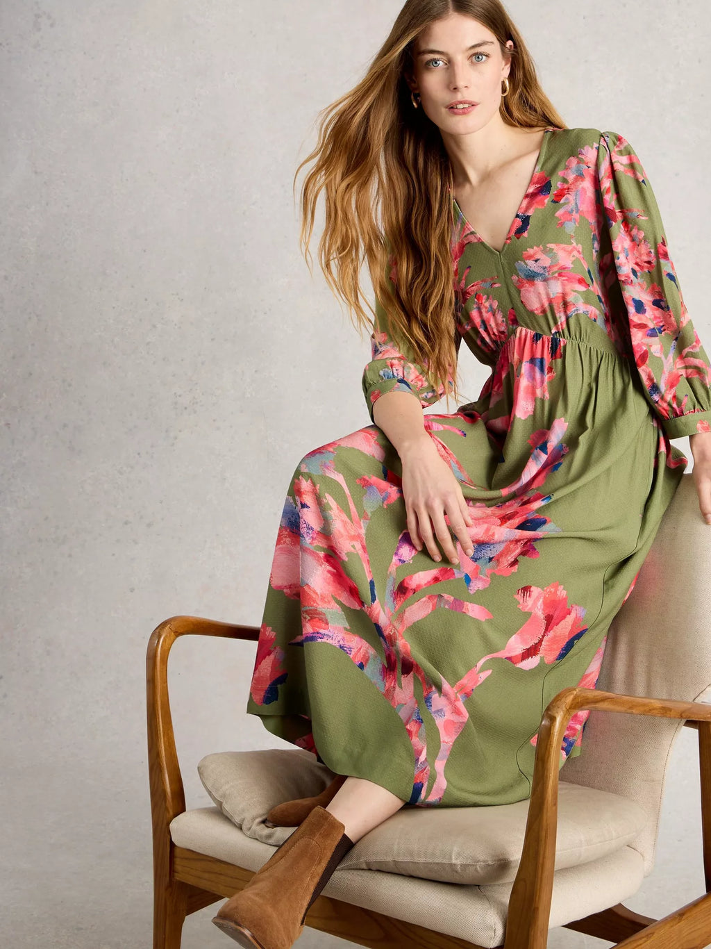 Lucy Print Midi Dress – Green | Women’s Midi Dress