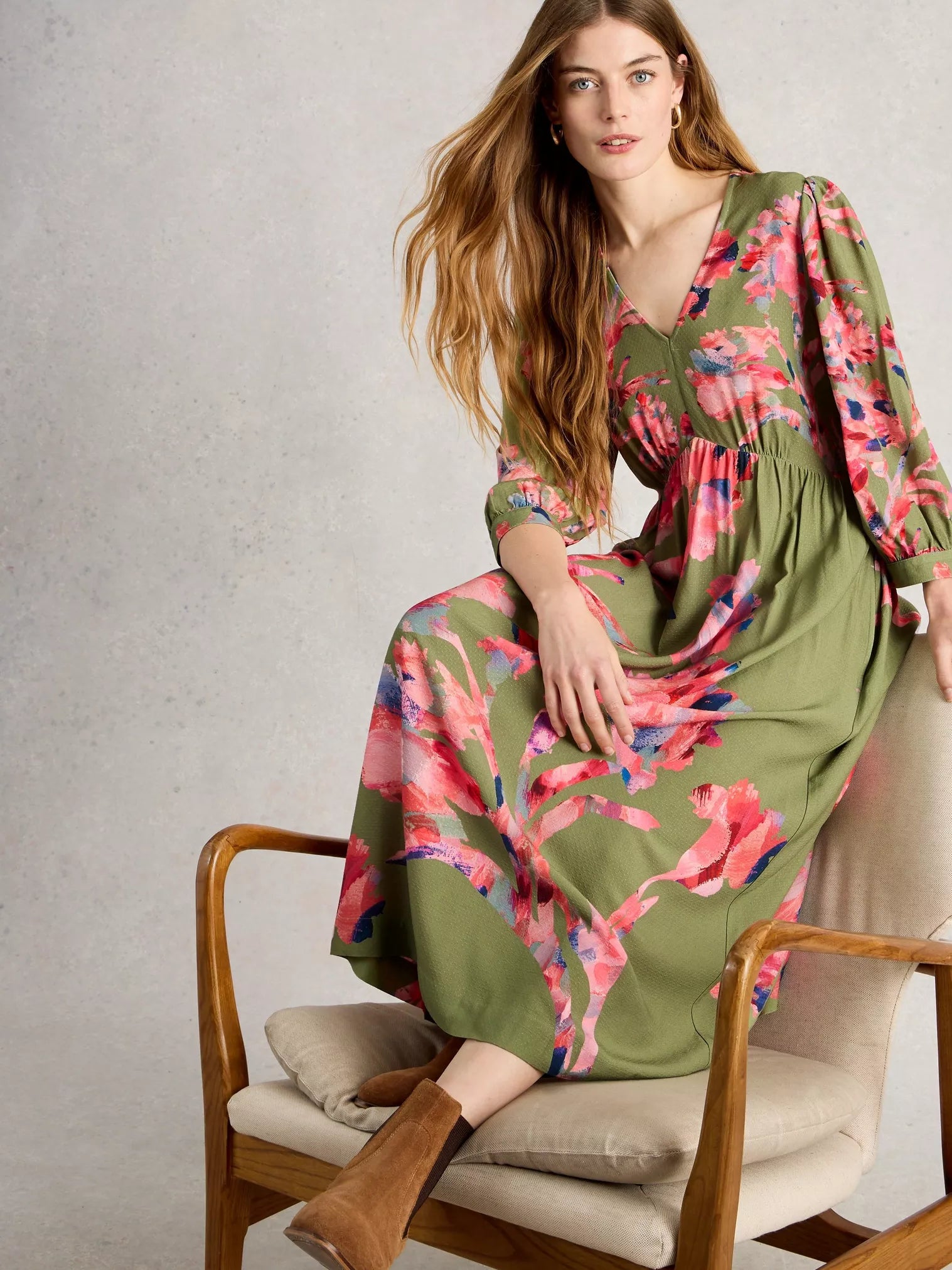 Lucy Print Midi Dress – Green | Women’s Midi Dress