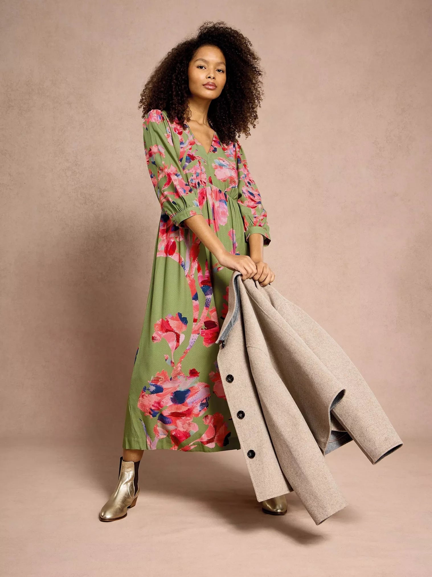 Lucy Print Midi Dress – Green | Women’s Midi Dress
