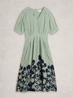 Kate V-Neck Midi Dress – Green Print | Women’s Midi Dress