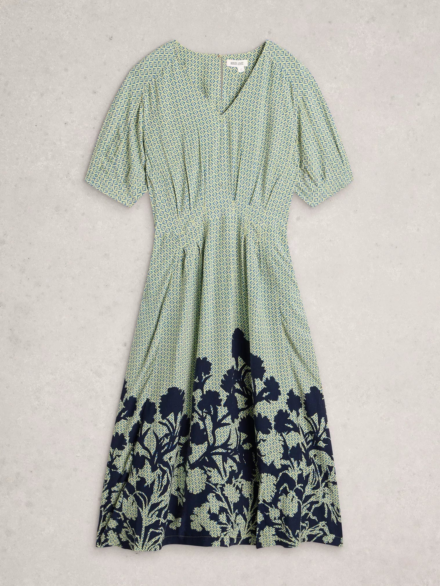 Kate V-Neck Midi Dress – Green Print | Women’s Midi Dress