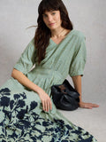 Kate V-Neck Midi Dress – Green Print | Women’s Midi Dress