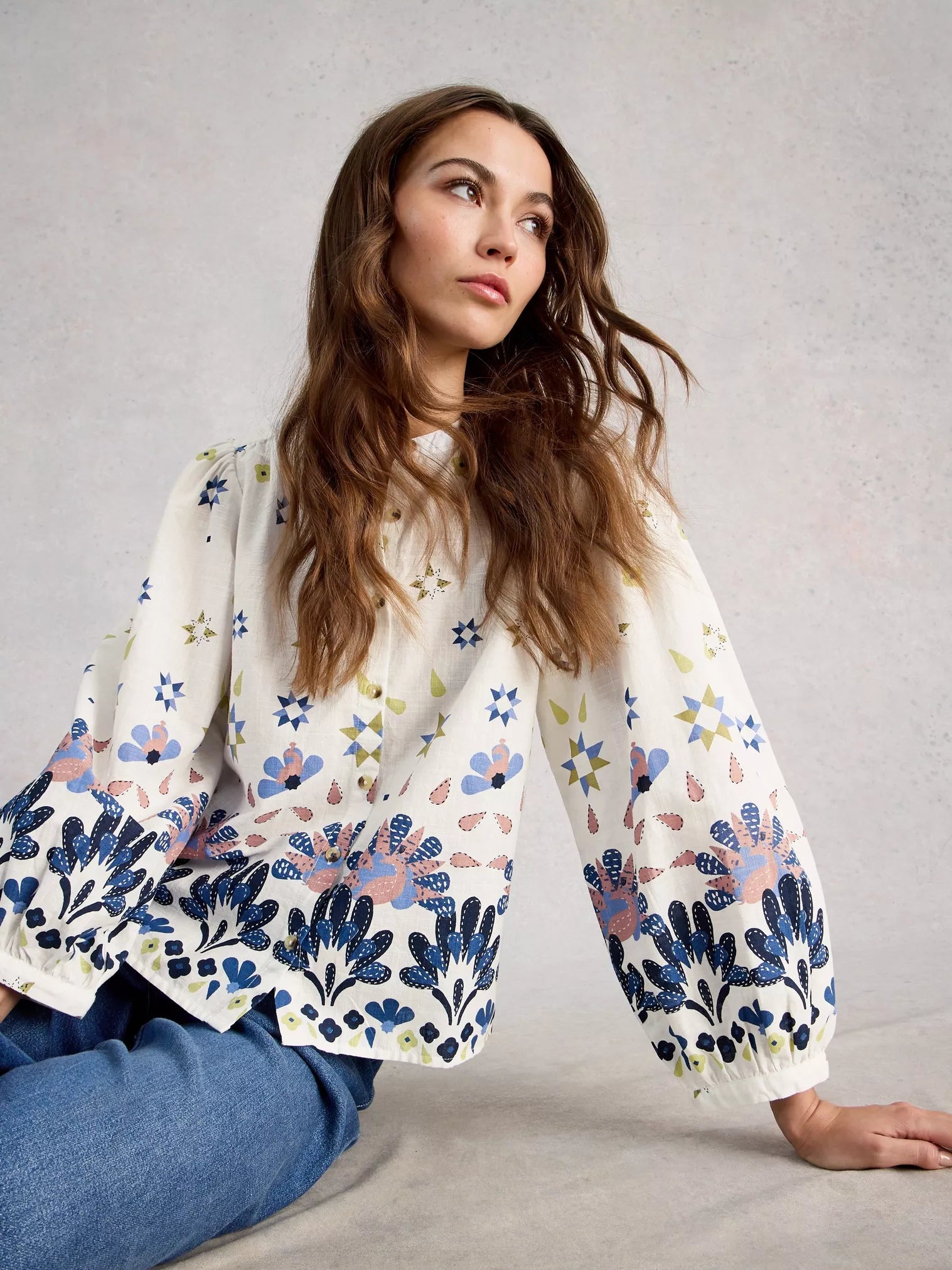 White Stuff Lana Top | 100% Organic Cotton Artistic Print