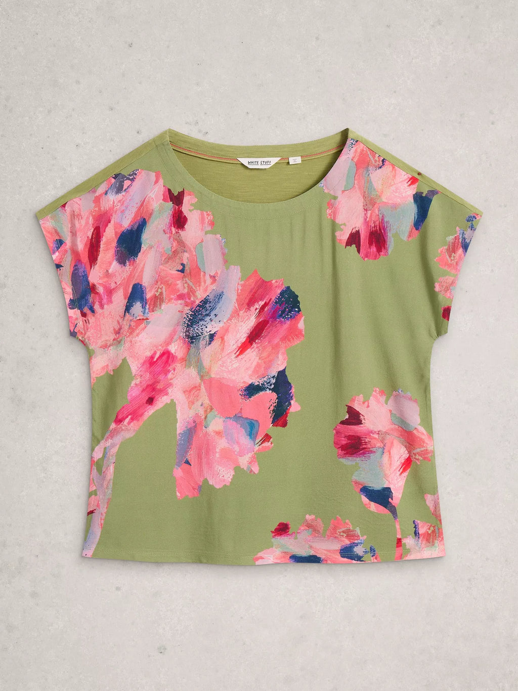 Woven Mix Tee – Green Print | Women’s Casual Top