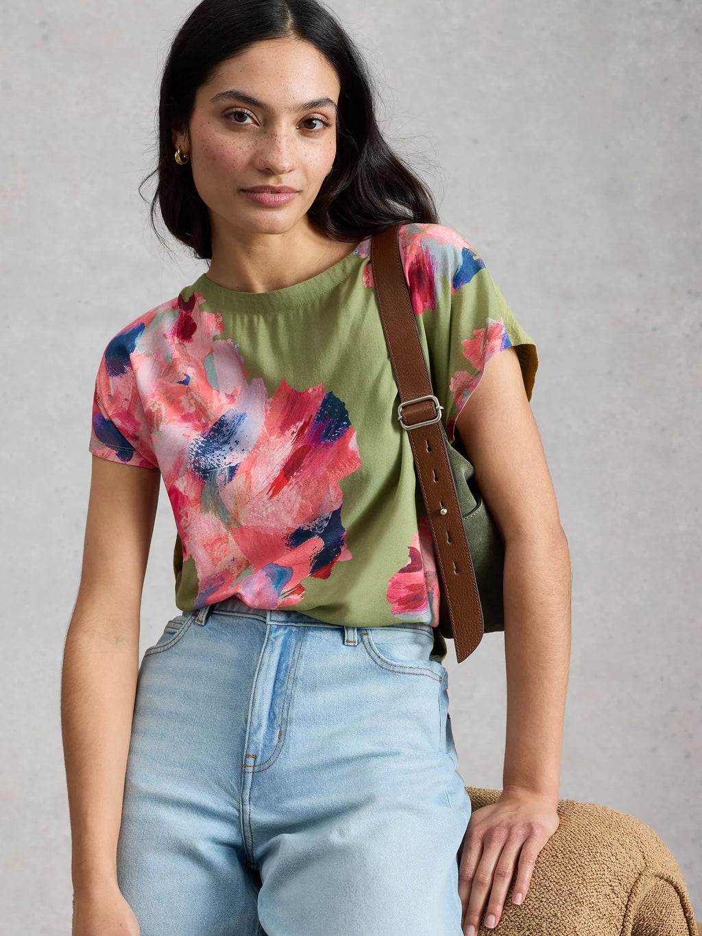 Woven Mix Tee – Green Print | Women’s Casual Top