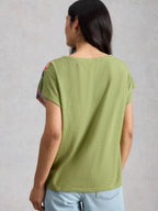 Woven Mix Tee – Green Print | Women’s Casual Top