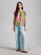 Woven Mix Tee – Green Print | Women’s Casual Top