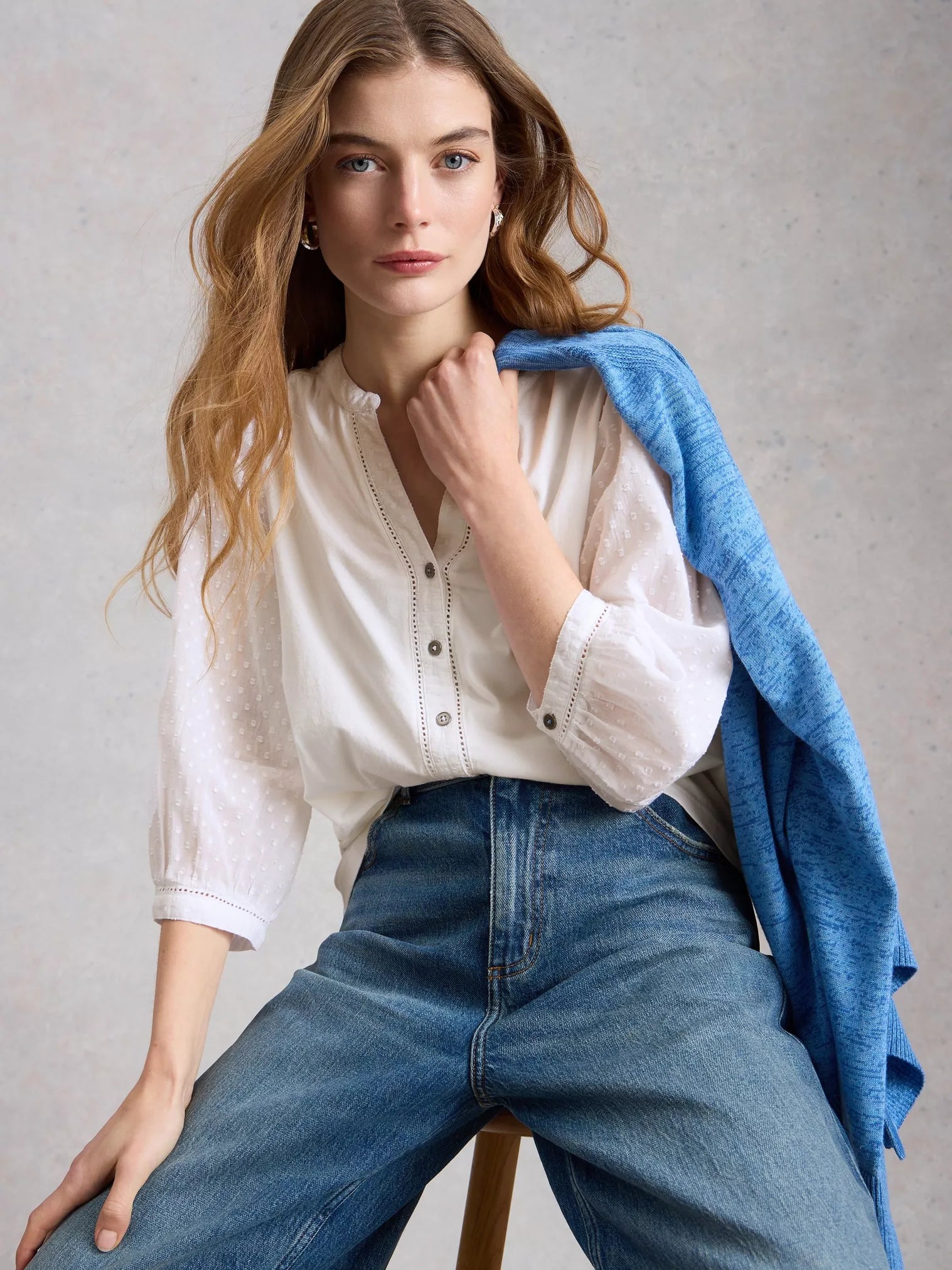 White Stuff Daisy Dobby Mix Top - Brilliant White | Organic Cotton