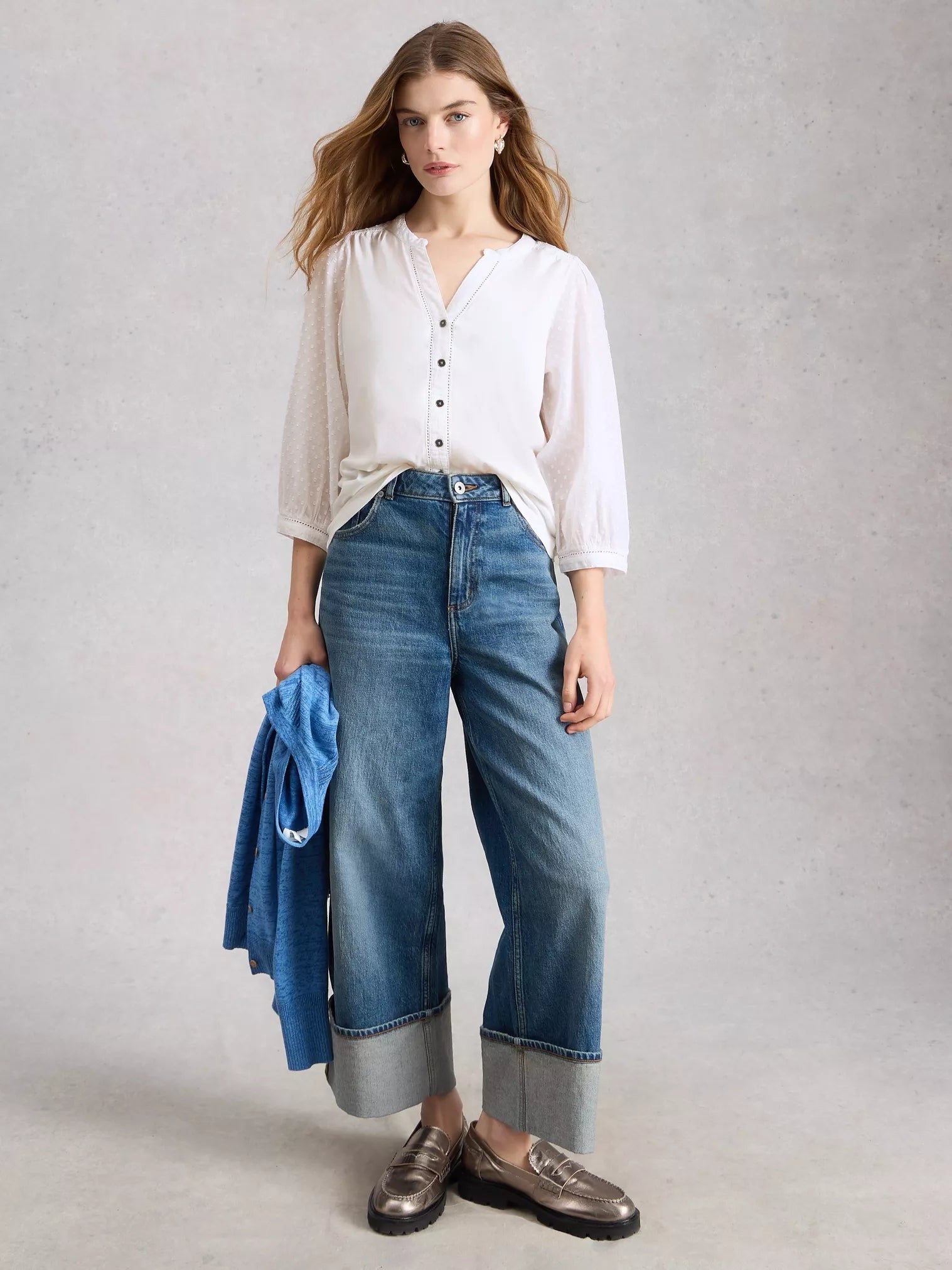 White Stuff Daisy Dobby Mix Top - Brilliant White | Organic Cotton