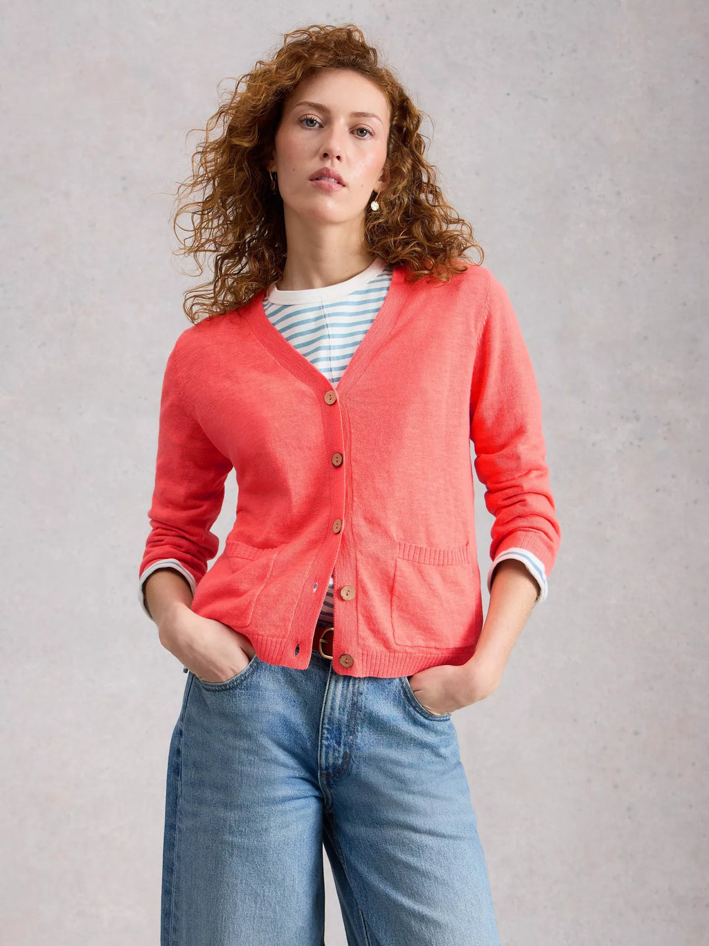 Nova Linen Blend Cardigan – Mid Coral | Women’s Summer Cardigan