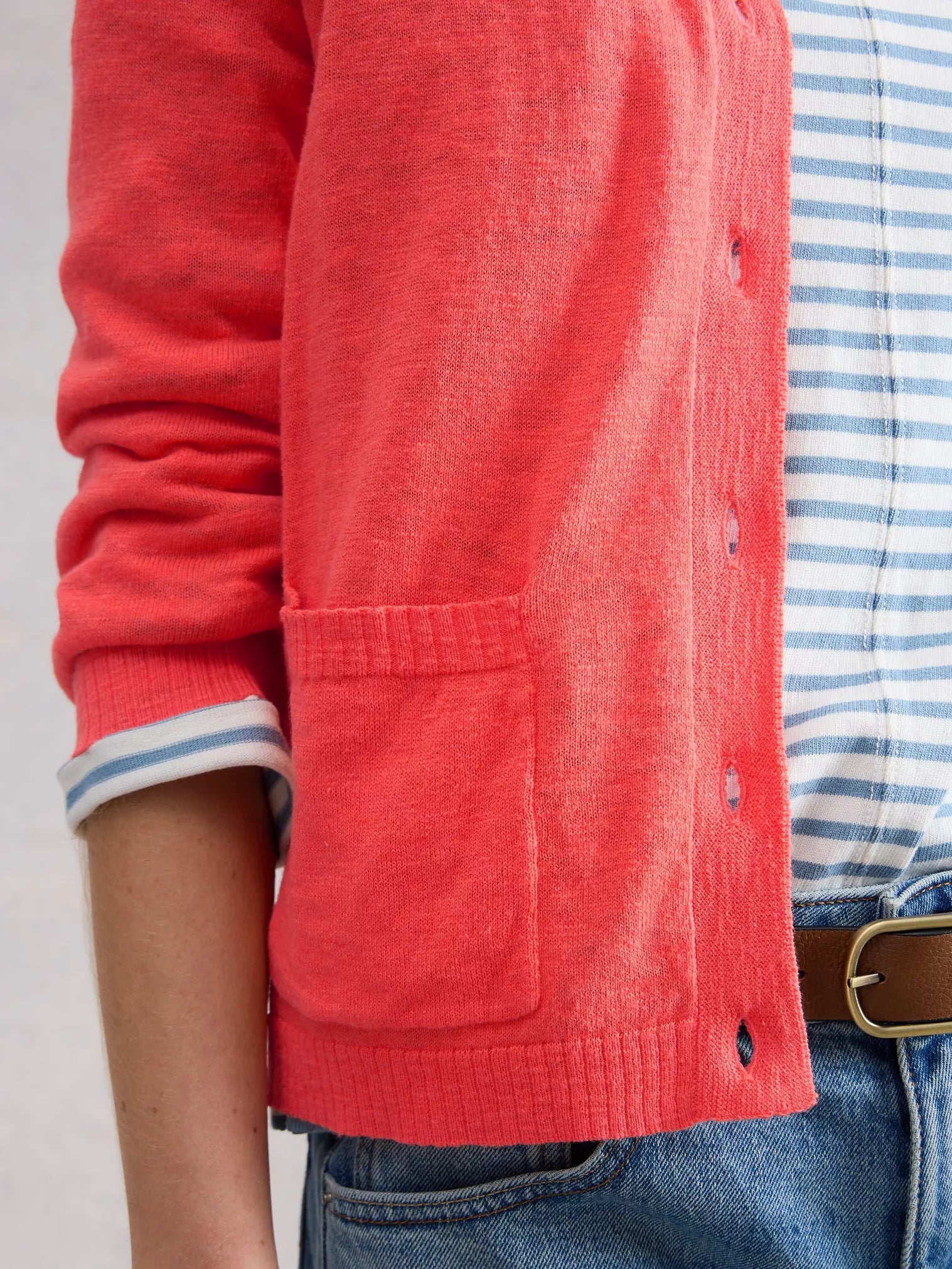 Nova Linen Blend Cardigan – Mid Coral | Women’s Summer Cardigan