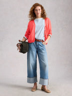 Nova Linen Blend Cardigan – Mid Coral | Women’s Summer Cardigan