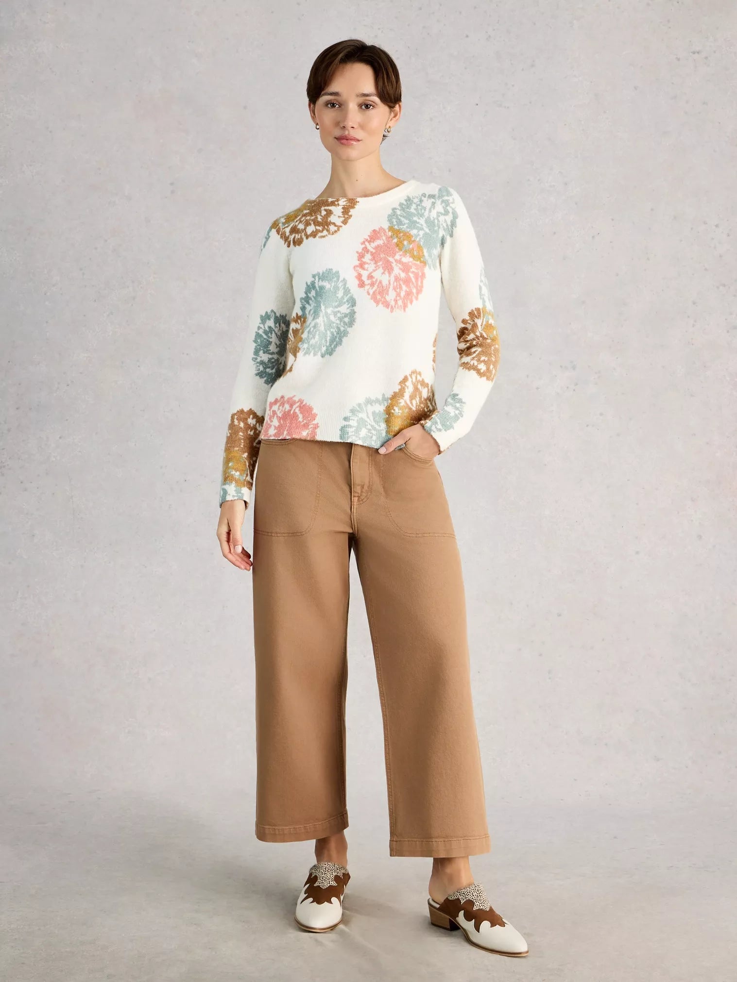 White Stuff Jodie Print Jumper - Wool Blend Statement Knit