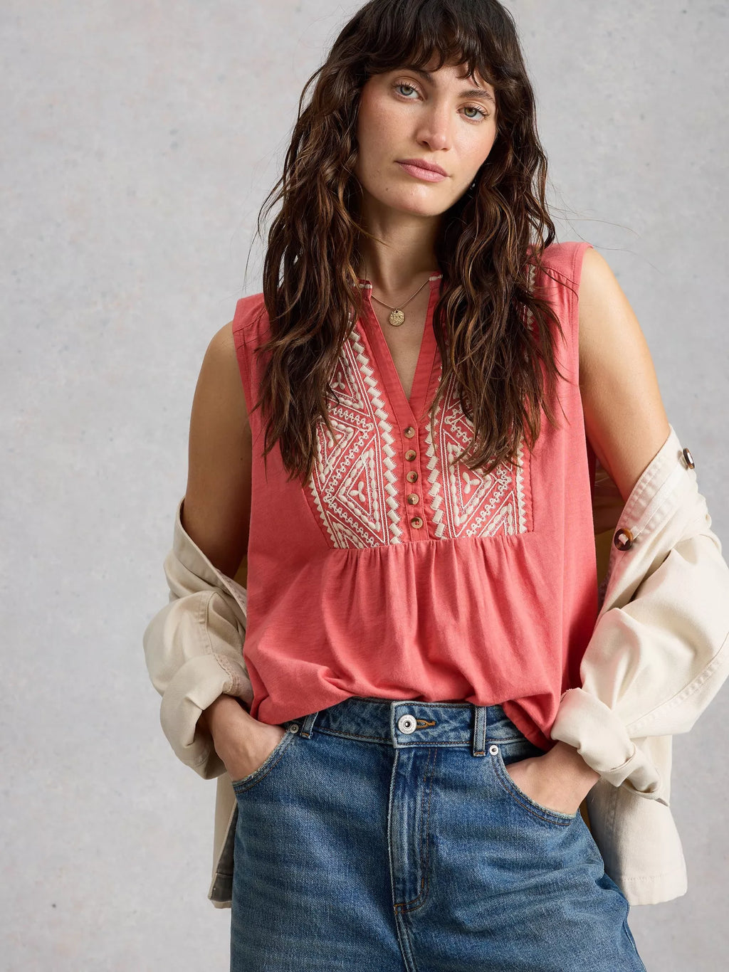 Peony Sleeveless Collared Shirt – Mid Pink | Women’s Summer Top