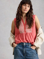 Peony Sleeveless Collared Shirt – Mid Pink | Women’s Summer Top