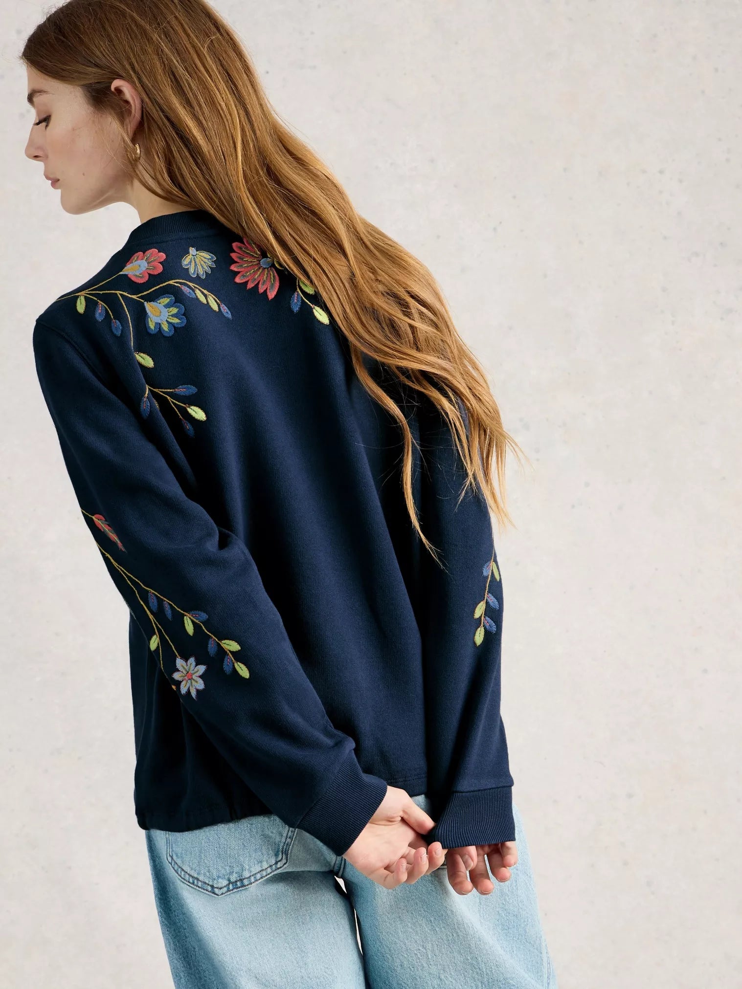 White Stuff Floral Embroidered Sweat - 100% Organic Cotton