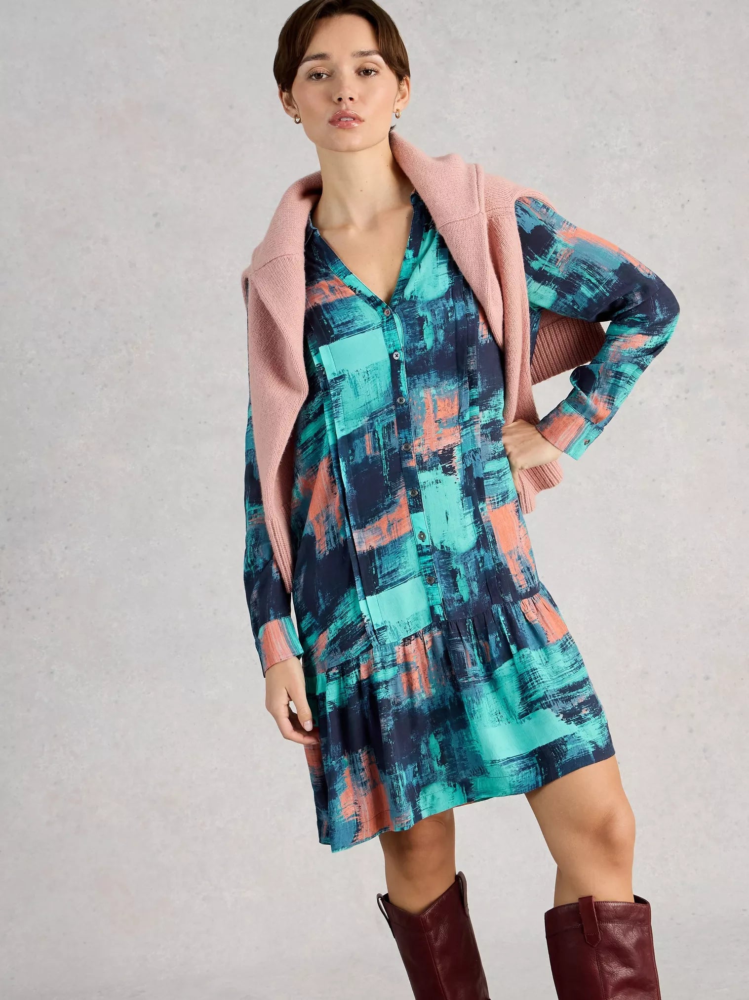 White Stuff Frankie Collared Dress – Navy Multi