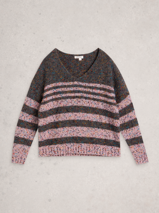 V Neck Textured Jumper – Flecked Knit, Soft Recycled Blend