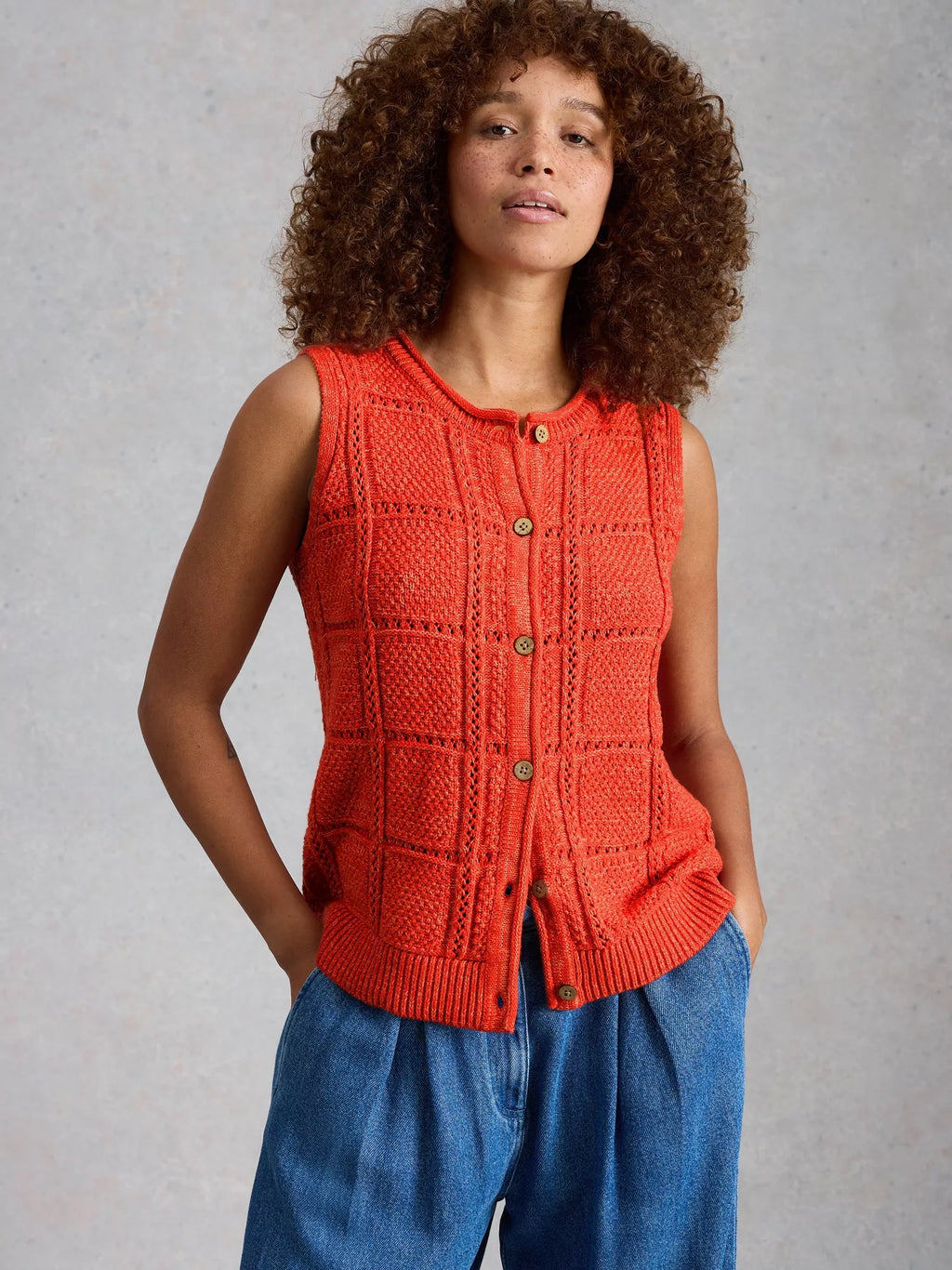 White Stuff Tilly Crochet Tank Waistcoat – Mid Red