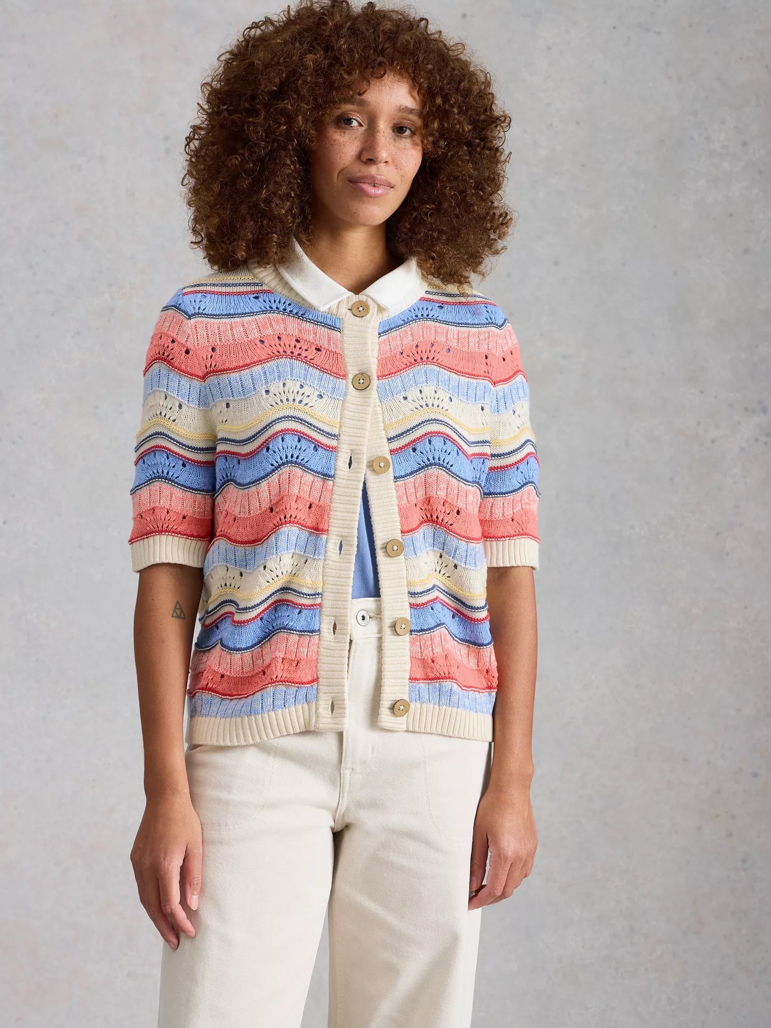 White Stuff Isabella Wavy Cardi – Ivory Multi
