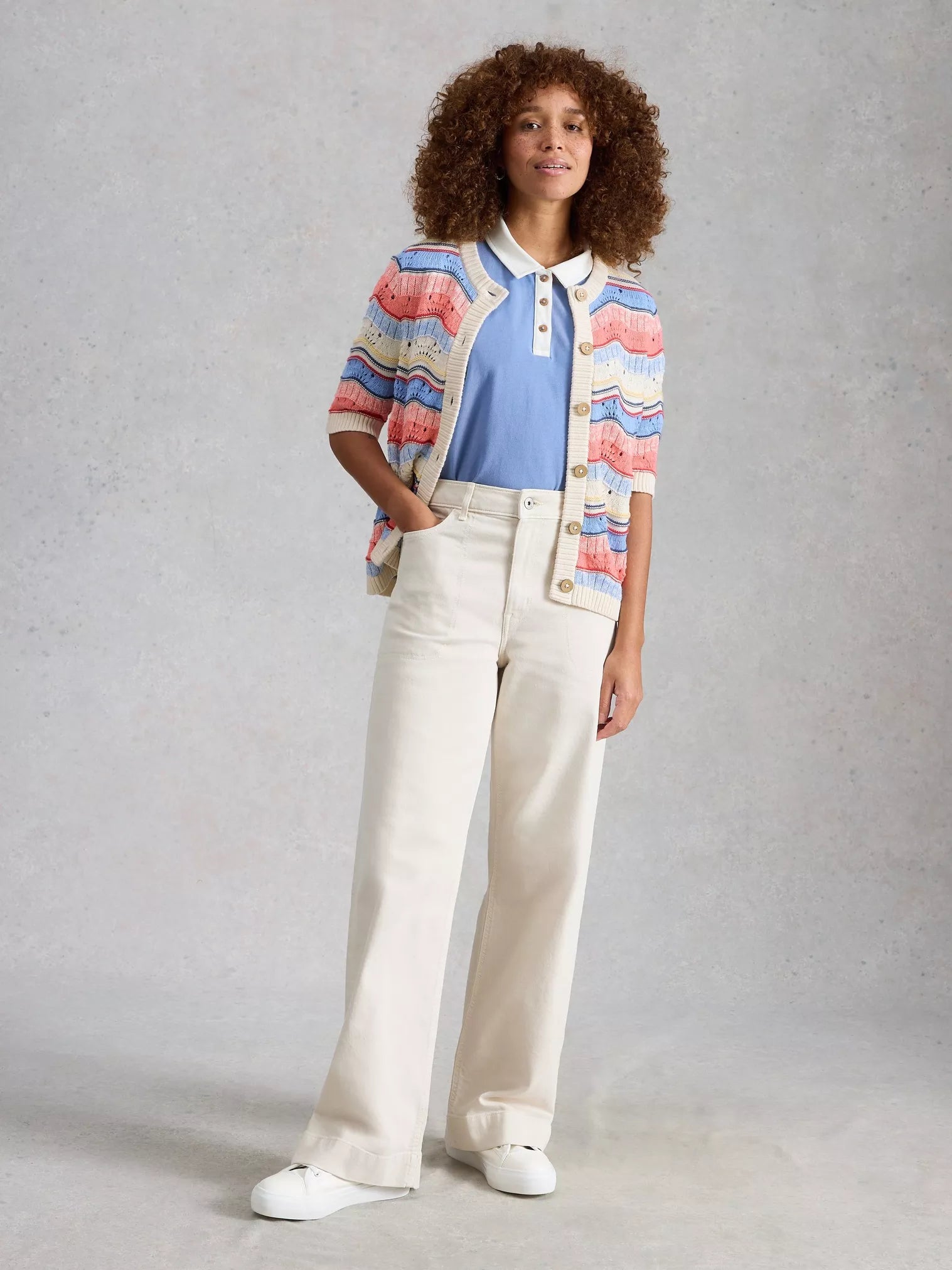 White Stuff Isabella Wavy Cardi – Ivory Multi