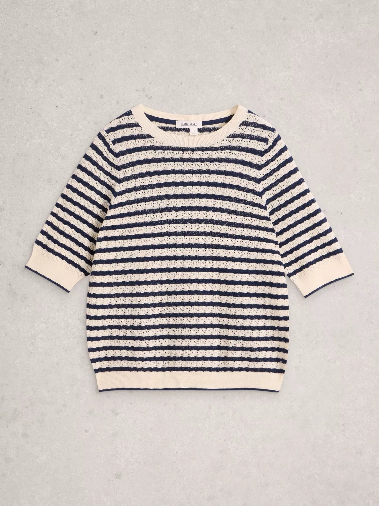 White Stuff Holly Pointelle Knit Tee – Ivory Multi