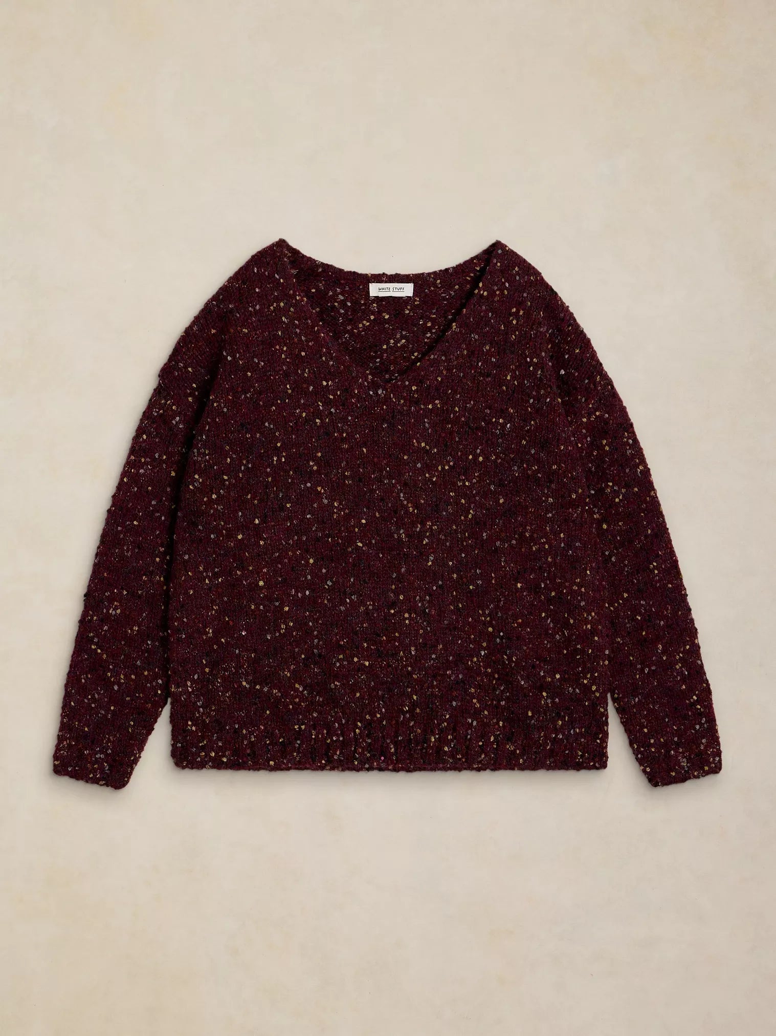 Texture V-Neck Jumper – Dark Plum / Dark Green