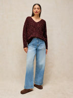 Texture V-Neck Jumper – Dark Plum / Dark Green