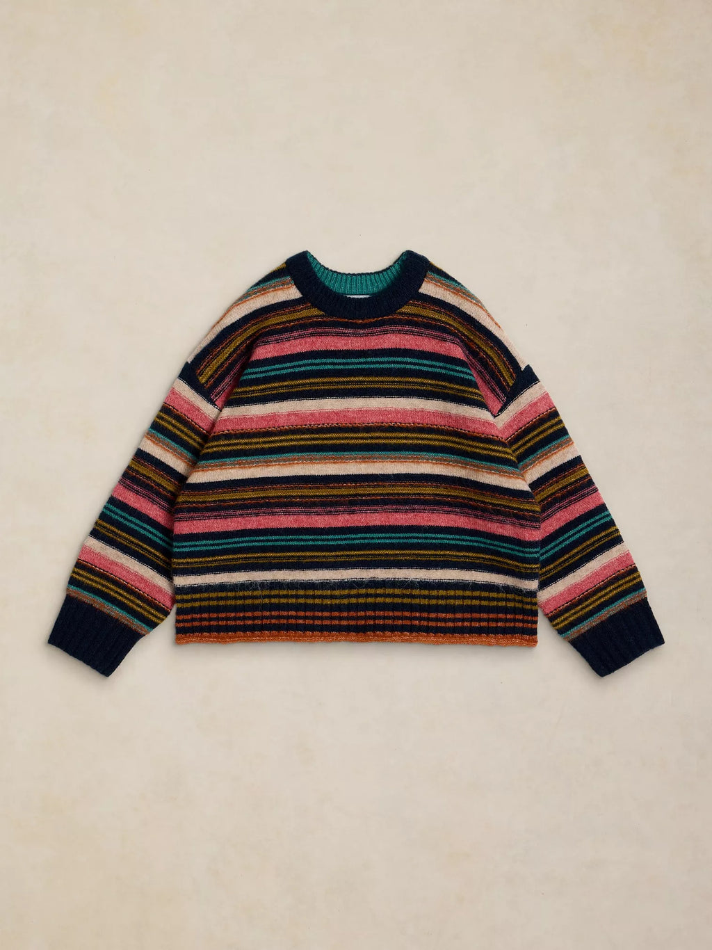 White Stuff Florence Stripe Jumper in Navy Multi front view
