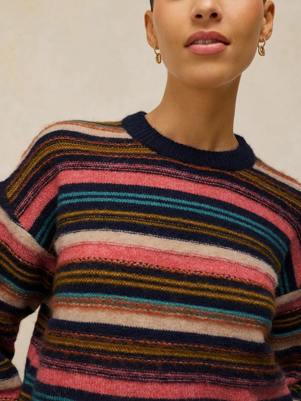 White Stuff Florence Stripe Jumper in Navy Multi flat front view