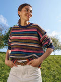 White Stuff Florence Stripe Jumper in Navy Multi styled outfit