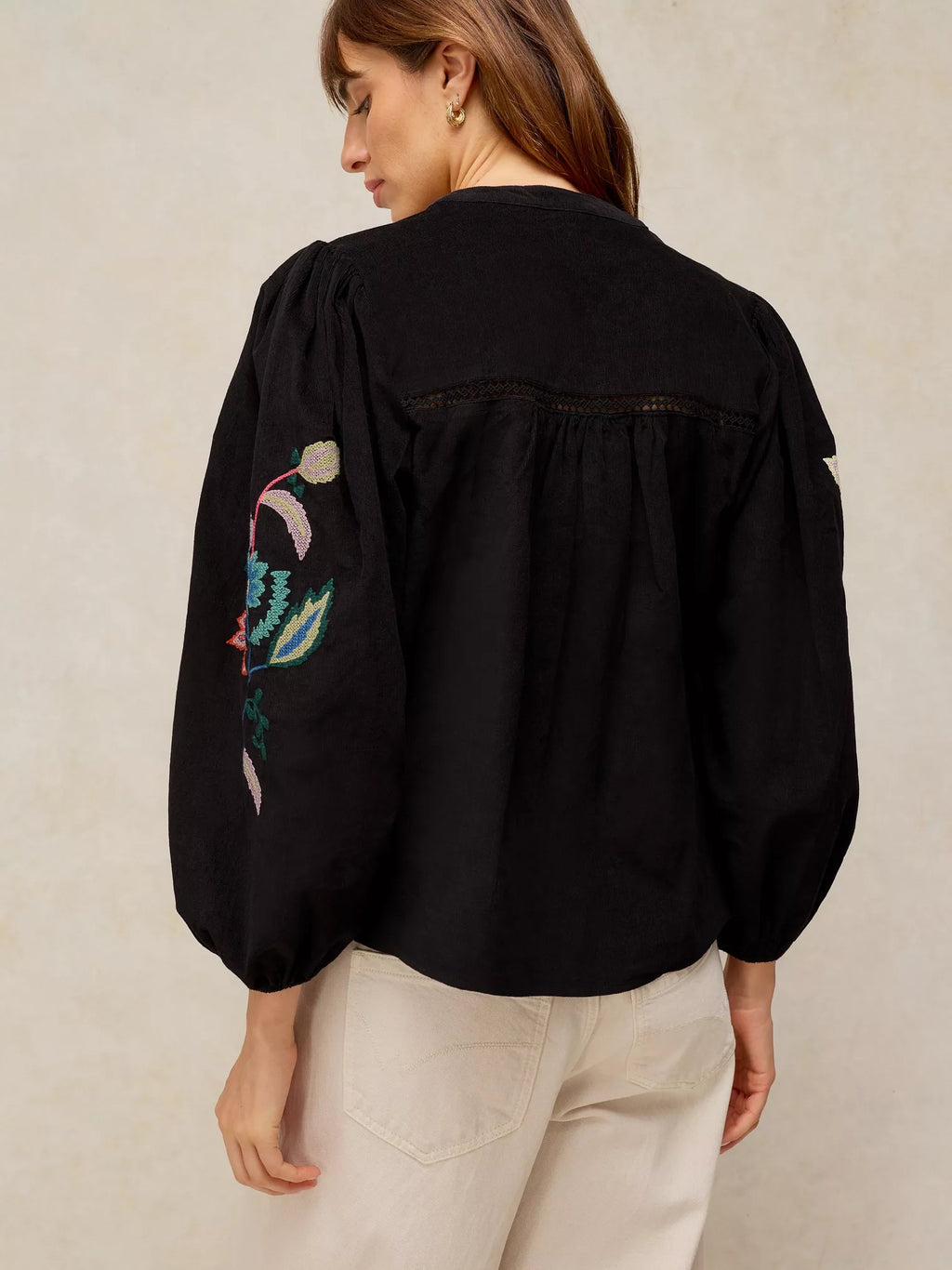 Wren Embroidered Cord Top – Black Multi