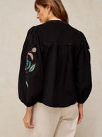Wren Embroidered Cord Top – Black Multi