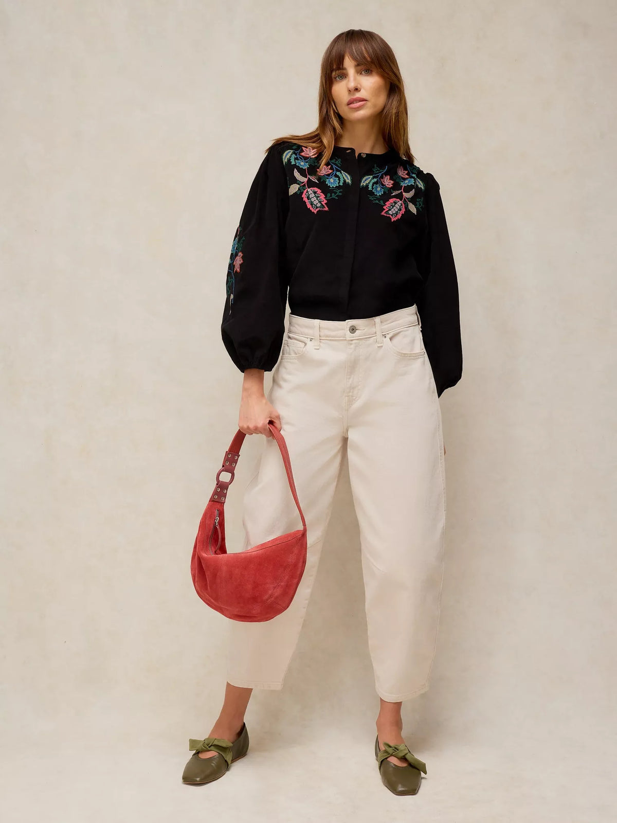 Wren Embroidered Cord Top – Black Multi