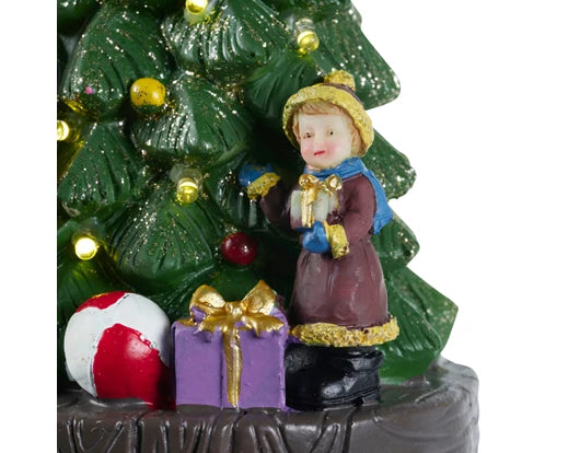 Lumineo LED Christmas scene with children, Santa, and tree – warm white lights, indoor décor, battery powered, 15.5cm polyresin figure