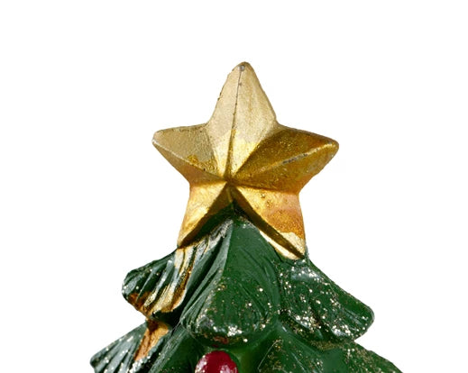 Decorative Christmas tree with a gold star on a white background