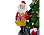 Lumineo LED Christmas scene with children, Santa, and tree – warm white lights, indoor décor, battery powered, 15.5cm polyresin figure