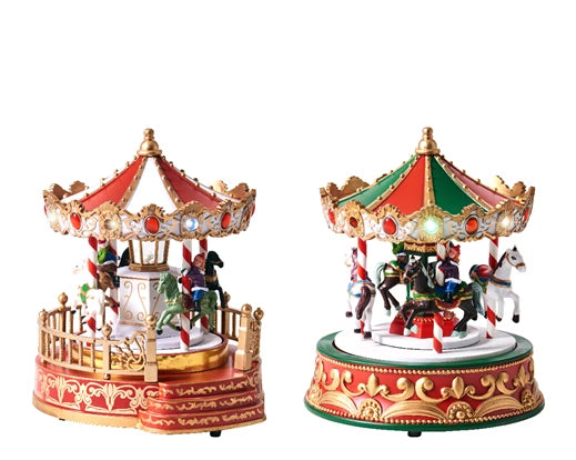 LED Winter Carnival Carousel with flashing multicolour lights, movement, and music – 23 cm indoor holiday scene decoration