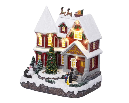 Lumineo LED Christmas village scene with music, movement, and warm white lights – 23.5 cm indoor decoration, battery powered